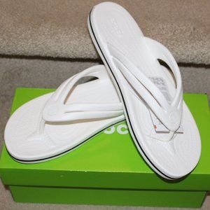 CROCS "Crocband Flip Flops" White/Black Unisex Women's Size 10 Men's Size 8